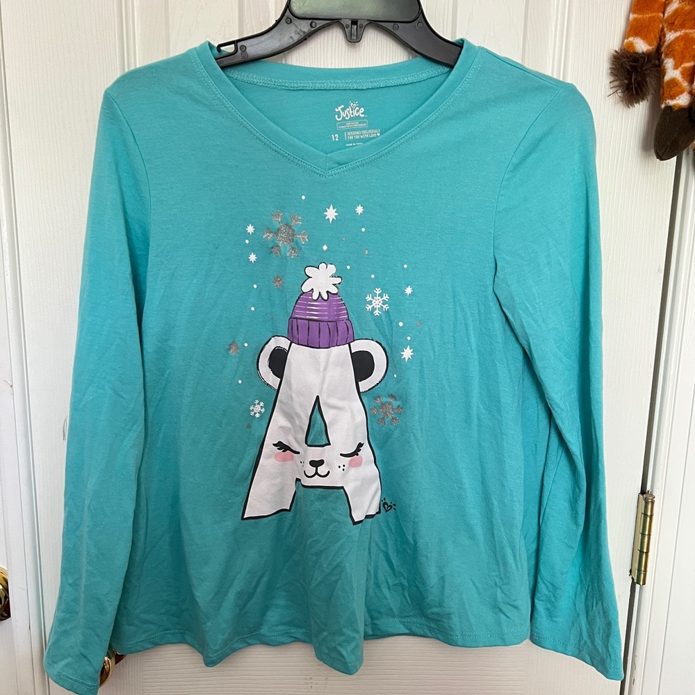 Justice Blue Long Sleeve Tee with Graphic Design